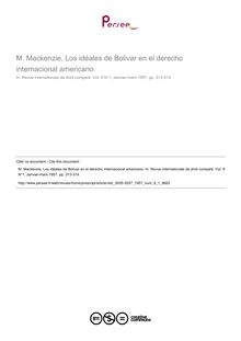 M. Mackenzie, Los idéales de Bolivar en el derecho internacional americano - note biblio ; n°1 ; vol.9, pg 313-314