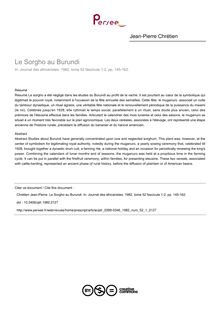 Le Sorgho au Burundi - article ; n°1 ; vol.52, pg 145-162