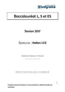 Sujet Bac L, ES et S 2017 - LV2 Italien
