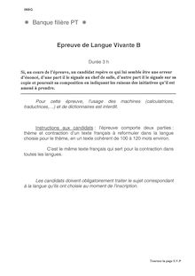 Langues vivantes B 2006 Classe Prepa PT Banque Filière PT