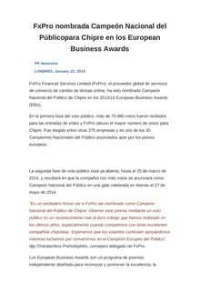 FxPro nombrada Campeón Nacional del Públicopara Chipre en los European Business Awards