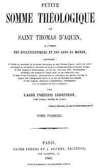 Petite somme théologique de Saint Thomas d Aquin (tome 1