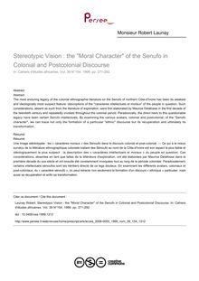 Stereotypic Vision : the Moral Character of the Senufo in Colonial and Postcolonial Discourse - article ; n°154 ; vol.39, pg 271-292
