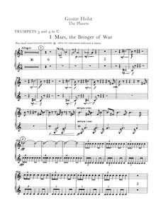 Partition trompette 3/4 (C, plus B♭ transposed), pour Planets, Op.32