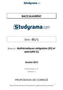 Corrigé BAC ES et L 2015 Mathématiques