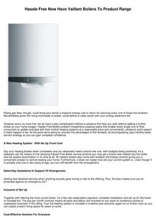 Hassle Free Now Have Vaillant Plus Gas Boilers To Their Selection