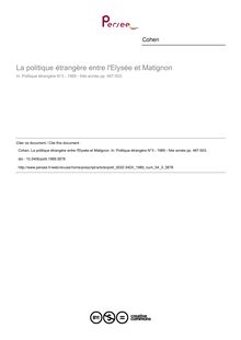 La politique étrangère entre l Elysée et Matignon - article ; n°3 ; vol.54, pg 487-503