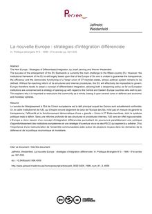 La nouvelle Europe : stratégies d intégration différenciée - article ; n°3 ; vol.61, pg 521-535