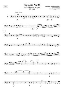 Partition bassons 1, 2, Symphony No.26, Overture, E♭ major, Mozart, Wolfgang Amadeus