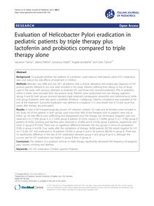 Evaluation of Helicobacter Pylori eradication in pediatric patients by triple therapy plus lactoferrin and probiotics compared to triple therapy alone