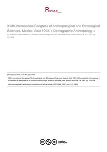XIIIth International Congress of Anthropological and Ethnological Sciences. Mexico, Août 1993, « Demographic Anthropology »  ; n°3 ; vol.9, pg 333-334