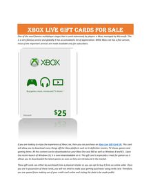Xbox Live Gift Cards for Sale
