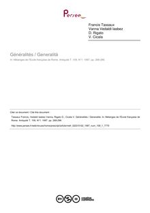 Généralités / Generalità  ; n°1 ; vol.109, pg 268-296