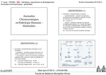 1er cycle PCEM2 MI5 Génétique reproduction et développement Anomalies chromosomiques généralités
