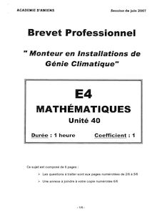 Mathématiques 2007 BP - Monteur en installations de génie climatique