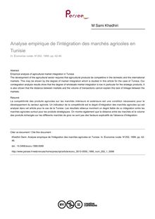 Analyse empirique de l intégration des marchés agricoles en Tunisie - article ; n°1 ; vol.252, pg 42-46