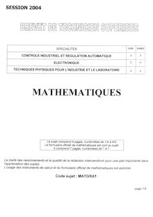 Mathématiques 2004 BTS Systèmes électroniques