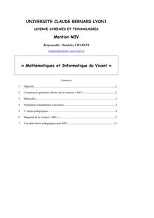 UNIVERSITE CLAUDE BERNARD LYON1 Mention MIV « Mathématiques et ...