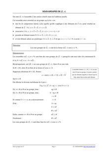 Maths Cours SOUS GROUPES DE (Z +)