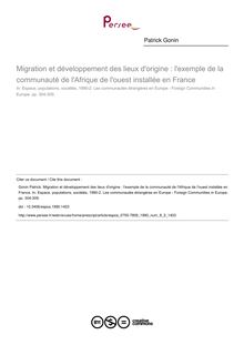Migration et développement des lieux d origine : l exemple de la communauté de l Afrique de l ouest installée en France - article ; n°2 ; vol.8, pg 304-309
