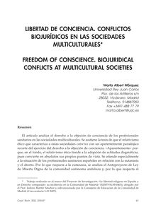 Libertad de Conciencia. Conflictos Biojurídicos en las Sociedades Multiculturales (Freedom of Conscience. Biojuridical Conflicts at Multicultural Societies)