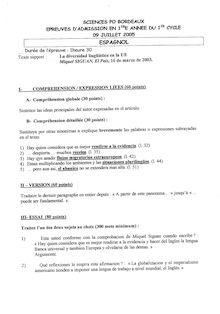 Espagnol 2005 Admission en première année IEP Bordeaux - Sciences Po Bordeaux