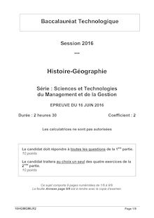 Baccalauréat Histoire-Géographie 2016 - Série STMG