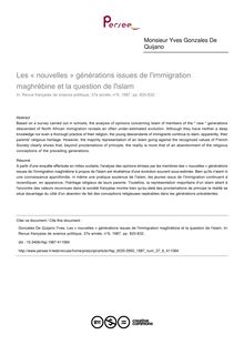 Les « nouvelles » générations issues de l immigration maghrébine et la question de l islam - article ; n°6 ; vol.37, pg 820-832