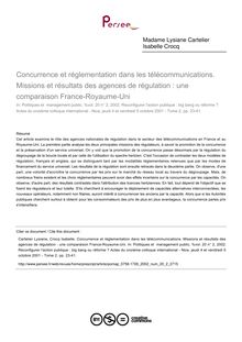 Concurrence et réglementation dans les télécommunications. Missions et résultats des agences de régulation : une comparaison France-Royaume-Uni - article ; n°2 ; vol.20, pg 23-41