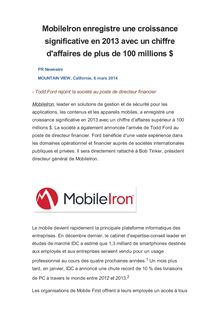 MobileIron enregistre une croissance significative en 2013 avec un chiffre d affaires de plus de 100 millions $