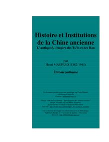 Histoire et Institutions de la Chine ancienne
