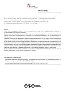 Les territoires de l excellence sportive : de l application des normes centrales aux ajustements entre acteurs - article ; n°4 ; vol.19, pg 65-91