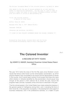 The Colored Inventor - A Record of Fifty Years