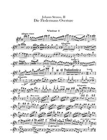 Partition violons I, Die Fledermaus, Operetta en 3 acts, The Bat