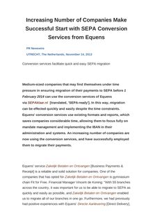 Increasing Number of Companies Make Successful Start with SEPA Conversion Services from Equens