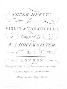 Partition parties complètes, 3 duos pour violon et violoncelle, Op.6