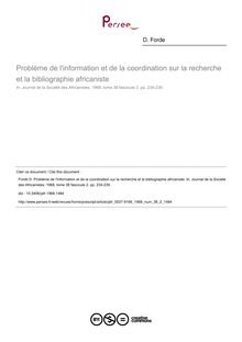Problème de l information et de la coordination sur la recherche et la bibliographie africaniste - article ; n°2 ; vol.38, pg 234-239