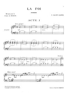 Partition de piano, La Foi, Saint-Saëns, Camille