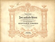 Partition couverture couleur, 2 Nordic Melodies, Op.63, Grieg, Edvard