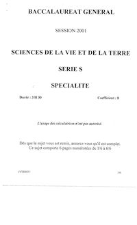 Sciences de la vie et de la terre (SVT) Specialité 2001 Scientifique Baccalauréat général
