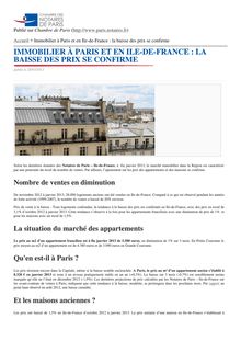 Immobilier à Paris et Ile-de-France : la baisse des prix se confirme