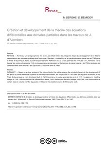 Création et développement de la théorie des équations différentielles aux dérivées partielles dans les travaux de J. d Alembert. - article ; n°1 ; vol.35, pg 3-42