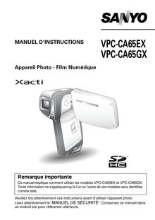Notice Camescope numérique Sanyo  VPC-CA65GX