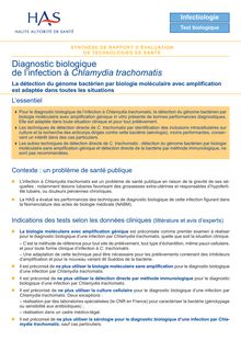 Diagnostic biologique de l infection à Chlamydia trachomatis - Document d avis - Diagnostic biologique de l infection à Chlamydia trachomatis - Synthèse