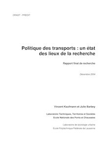 Politique des transports : un état des lieux de la recherche.