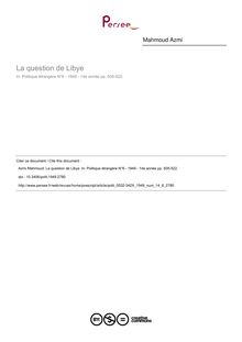 La question de Libye - article ; n°6 ; vol.14, pg 505-522