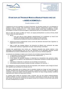 Résumé Etude sur les Troubles Musculosquelettiques chez les Aides à  domicile 05-01-10