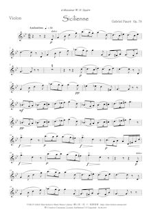 Partition de violon (alternate), Sicilienne, Op.78, Fauré, Gabriel