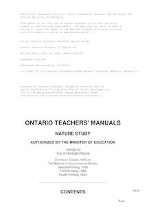 Ontario Teachers  Manuals: Nature Study