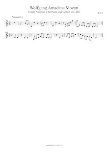 Partition , Menuet 1, violon Sonata, Violin Sonata No.1, C major par Wolfgang Amadeus Mozart